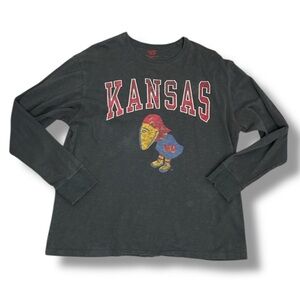 KU Jayhawks Men's Long Sleeve T Shirt Size L Banner Supply Co Retro Cotton Flaw